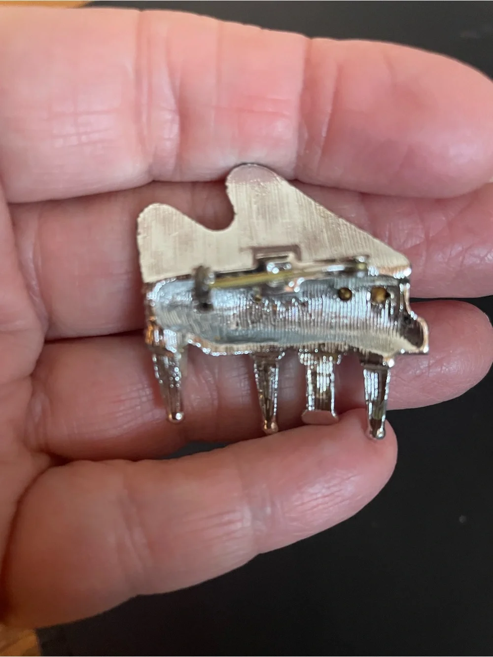 Piano-shaped Rhinestone Brooch - Silver with Black Accents- Unisex